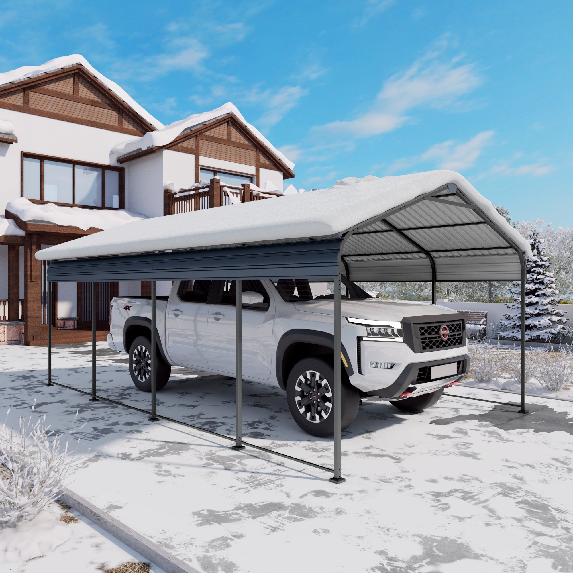 12x20 FT Heavy Duty Metal Carport with Galvanized Steel Roof