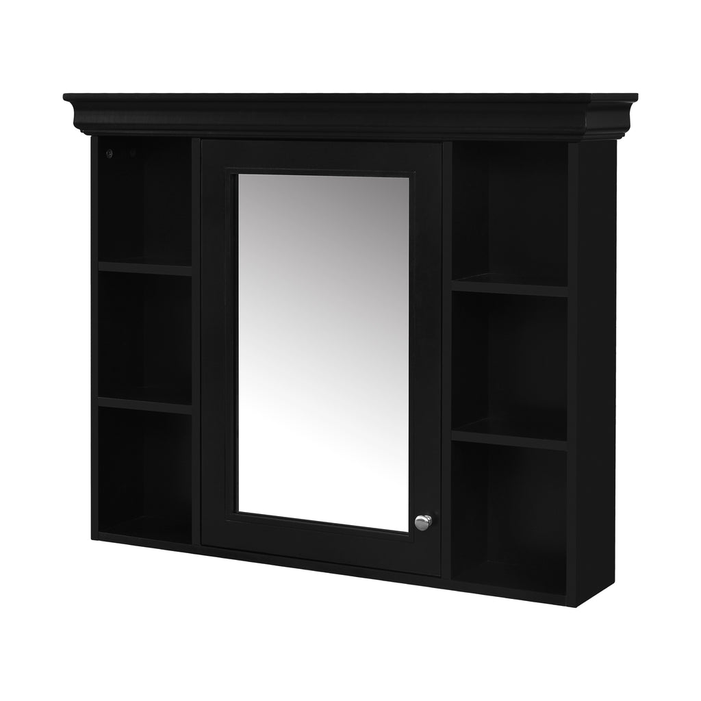 35'' x 28'' Black Wall Mounted Bathroom Storage Cabinet with Mirror Door