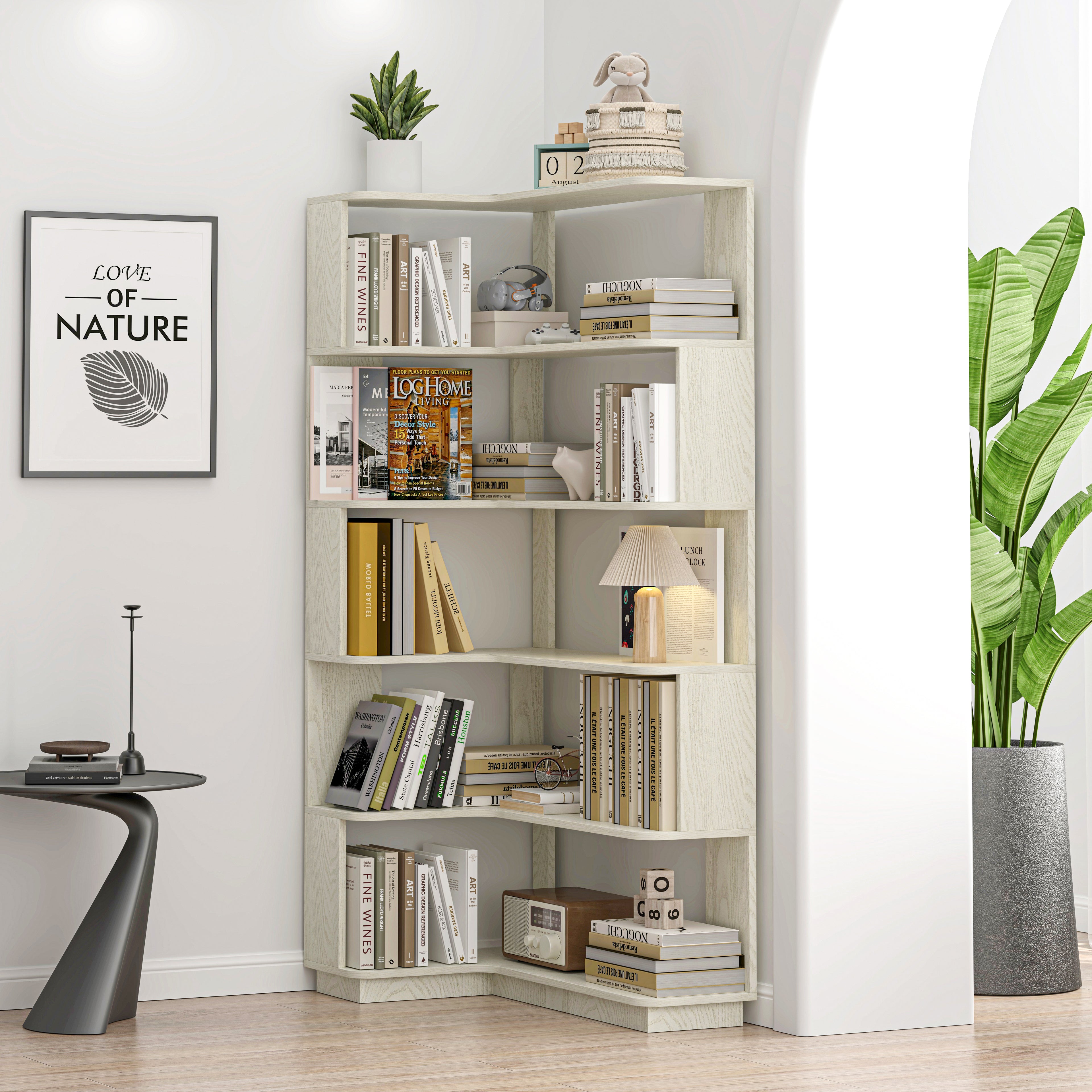 90cm Extended Size 5-Tier L-Shaped Corner Bookshelf