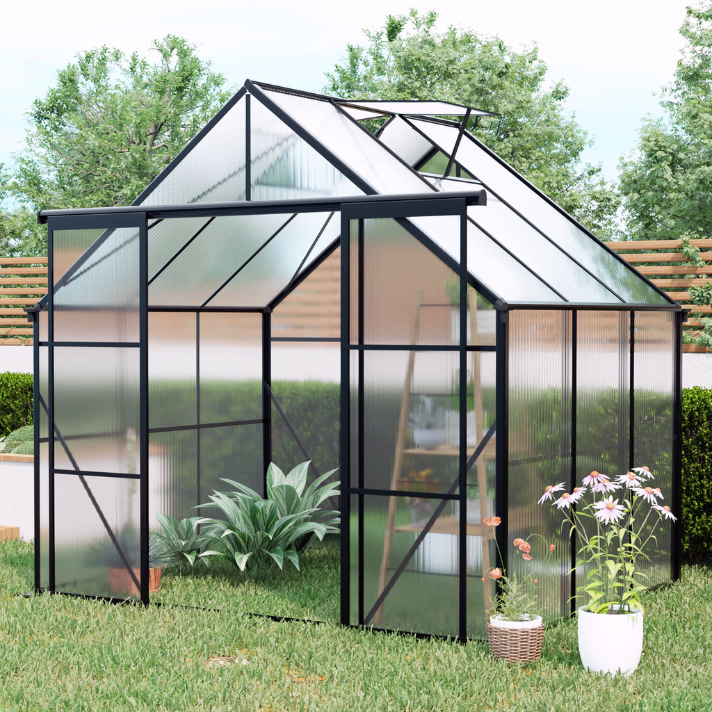 8X6FT Black Double Door Polycarbonate Greenhouse