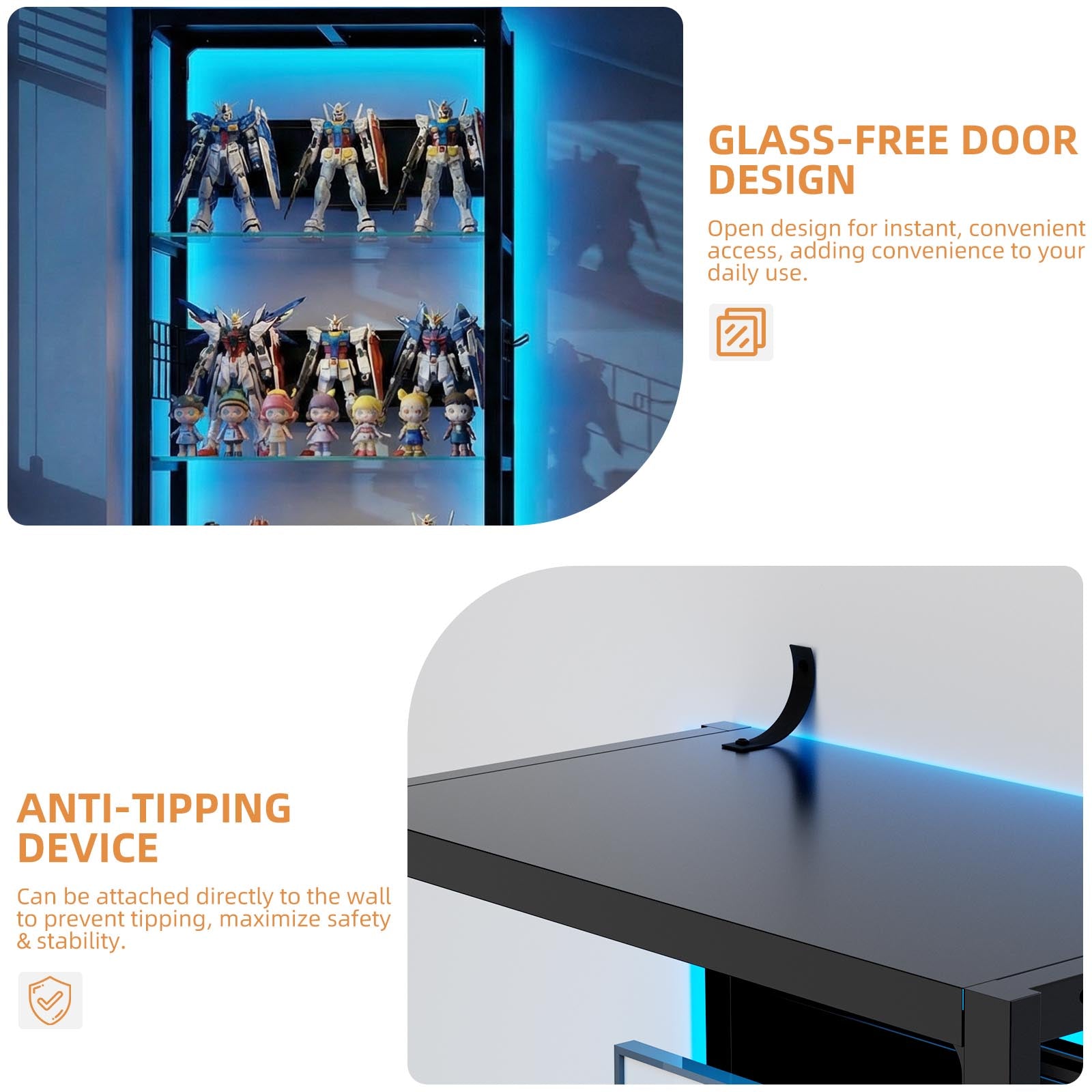 4-Tier Glass Display Shelf with RGB Lights
