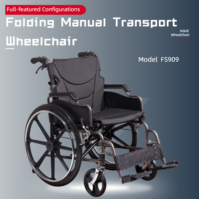 Folding Manual Transport Wheelchair, 20" Seat