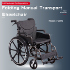 Folding Manual Transport Wheelchair, 20" Seat
