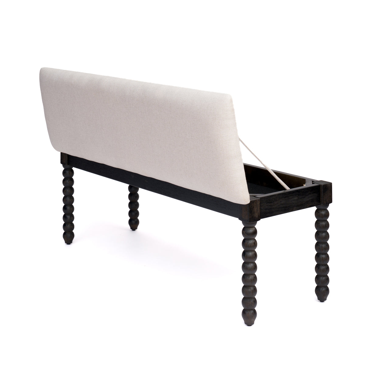 Farmhouse Wooden Storage Bench with Cushion, Turned Spindle Legs, Black, 48-Inch