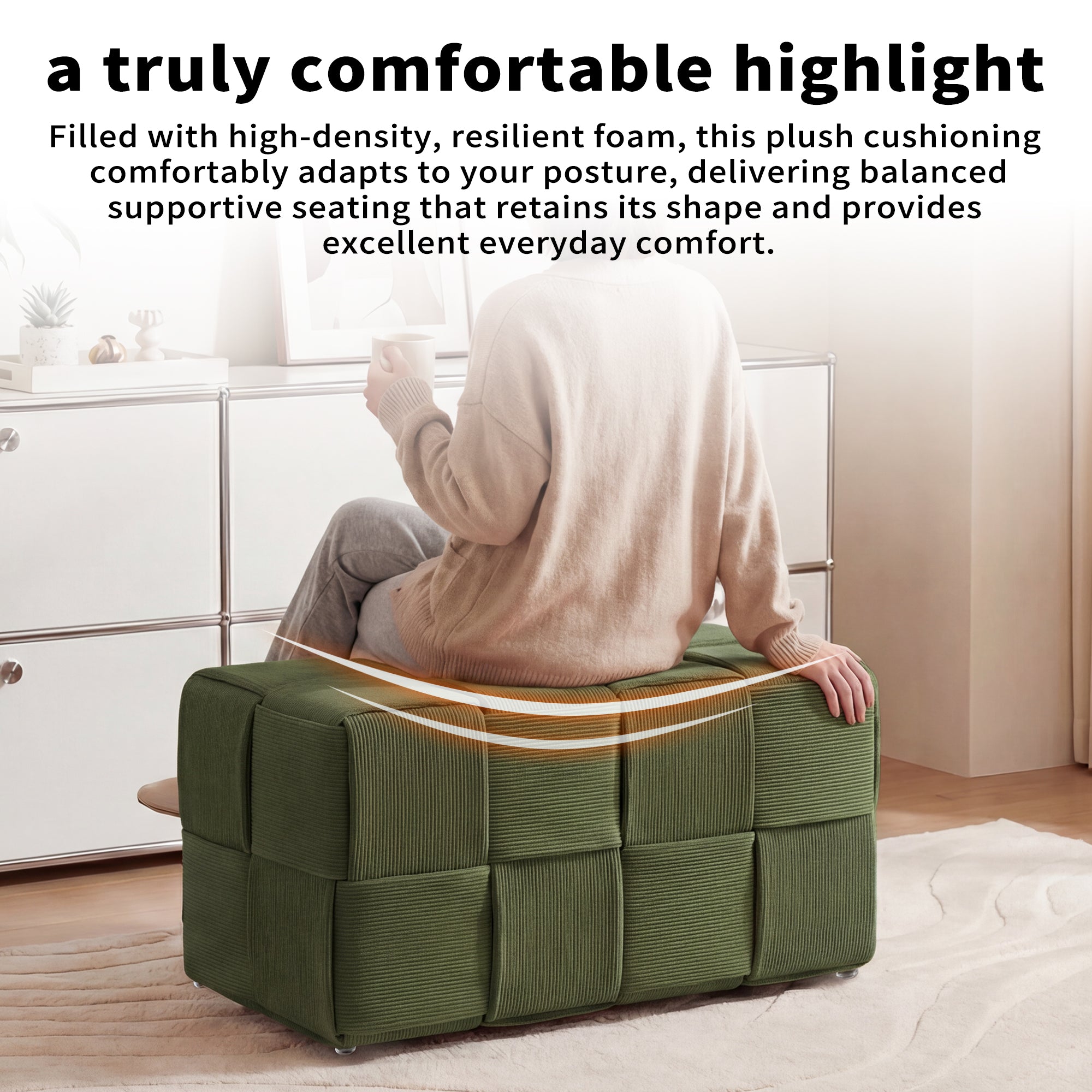 Ottoman Foot Rest in Soft Corduroy Design