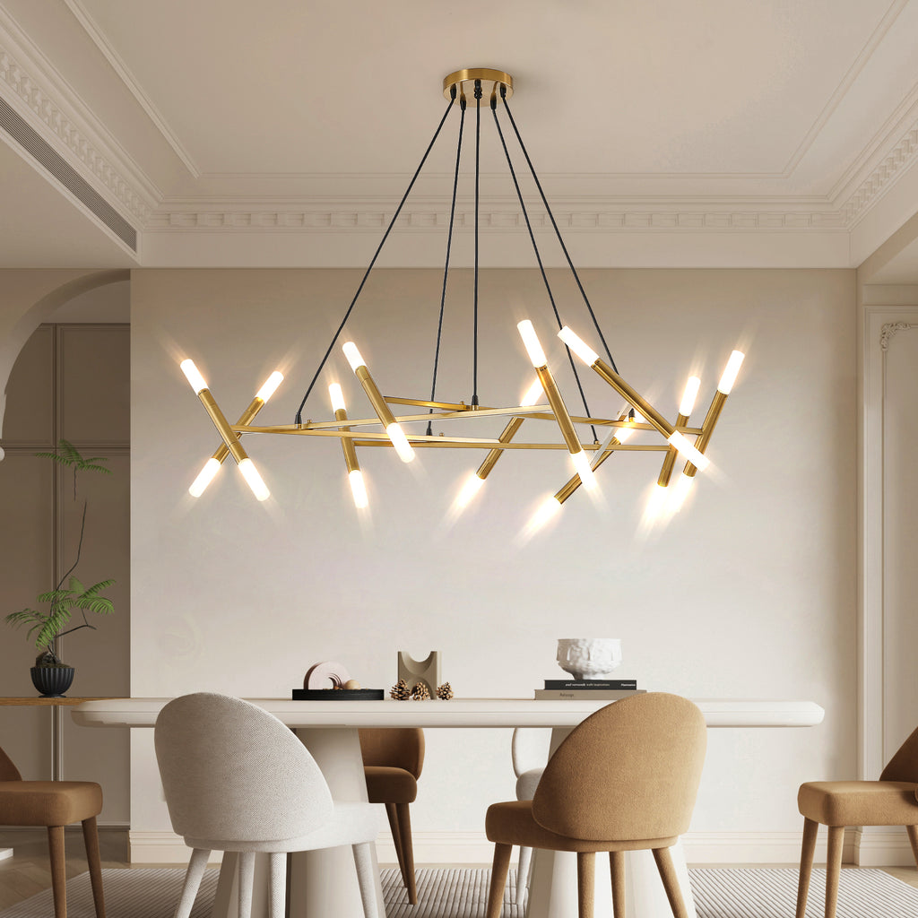 41" Golden Modern Chandelier Light Fixture, Branch Design with Frosted Tubes