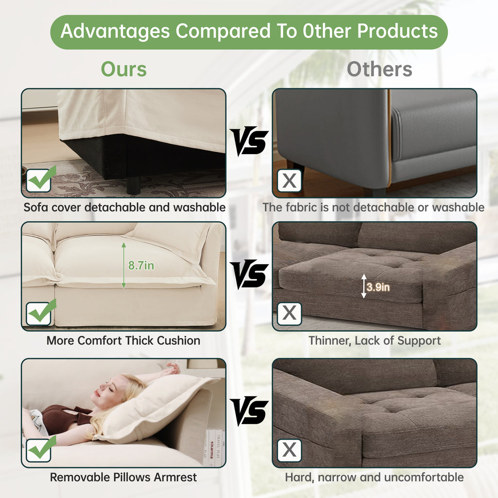 Slipcovered L Shape Sectional Long Sofa Couch - 4 Seater