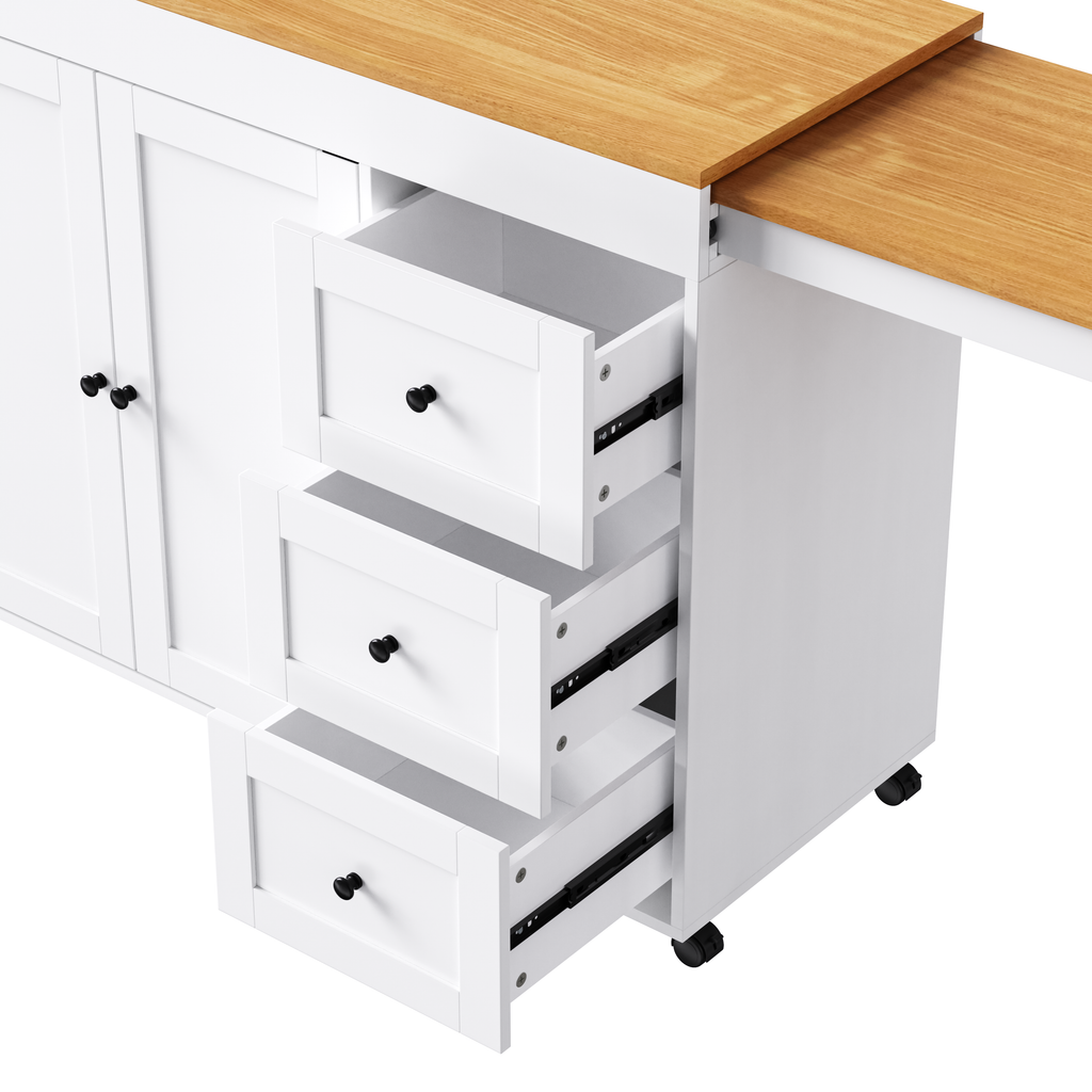 K&K 74.8" Kitchen Island with Extendable Dining Table