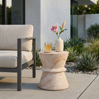 Outdoor Indoor Lightweight Concrete Side Table, Travertine Finish