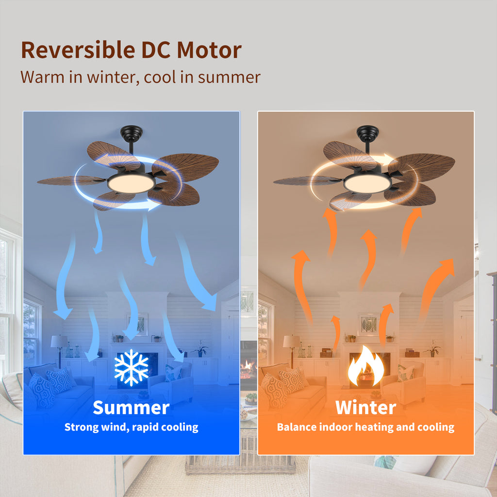52-Inch Tropical Palm Leaf Ceiling Fan with Lights & Remote Control