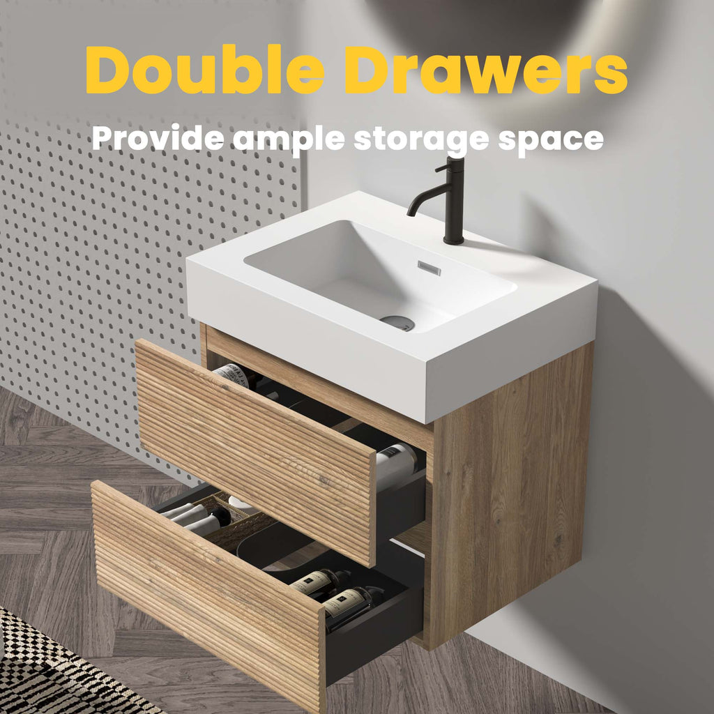 Grace 24-Inch Wall-Mounted Bathroom Vanity, Oak and Glossy White