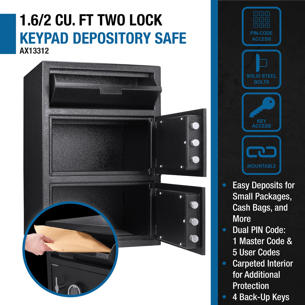 Digital Keypad Two Lock Depository Safe - 1.62 Cubic Ft