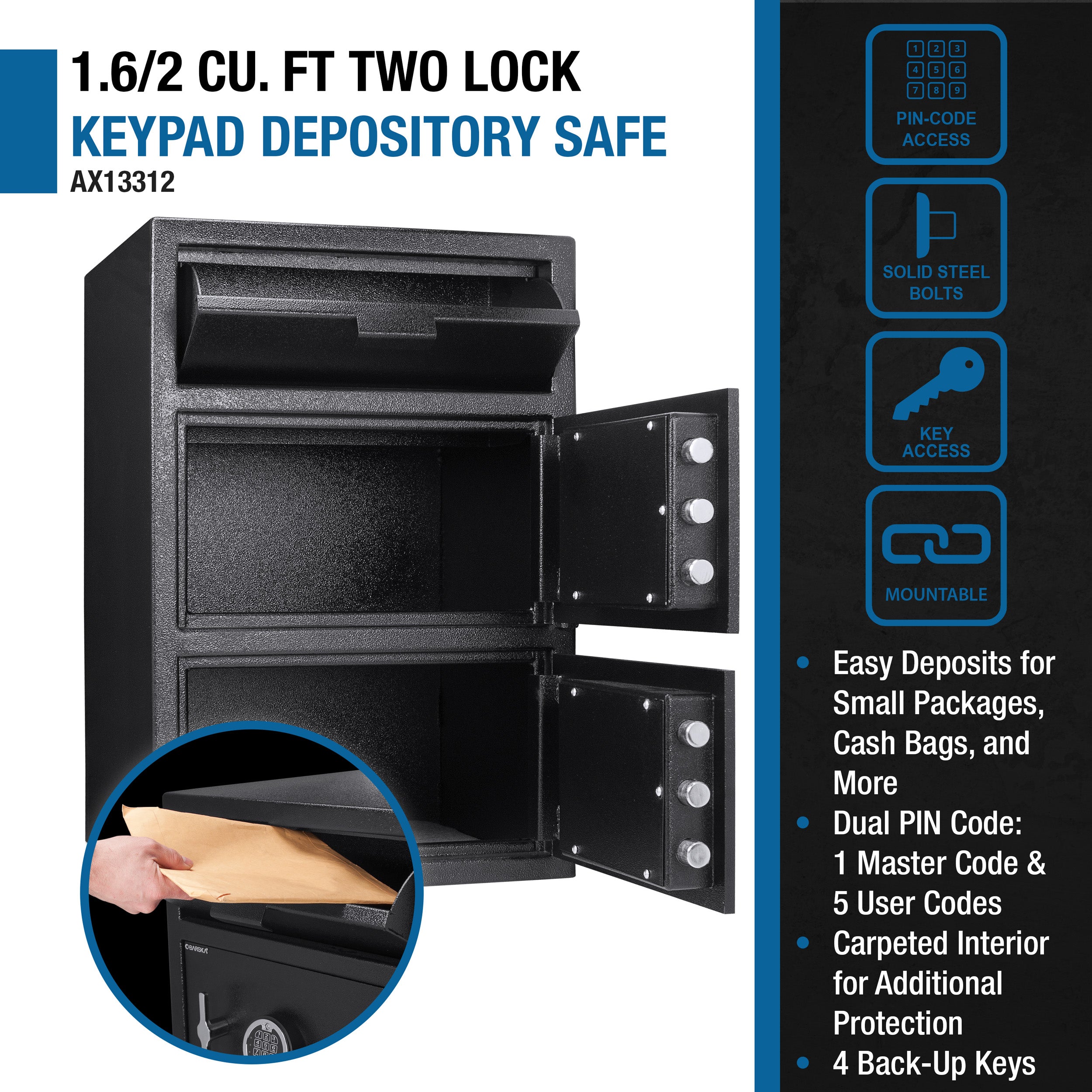 Digital Keypad Two Lock Depository Safe - 1.62 Cubic Ft