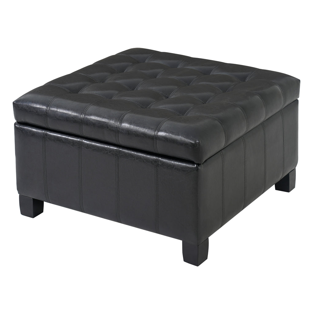 Black PU Storage Ottoman with Rubber Wood Legs