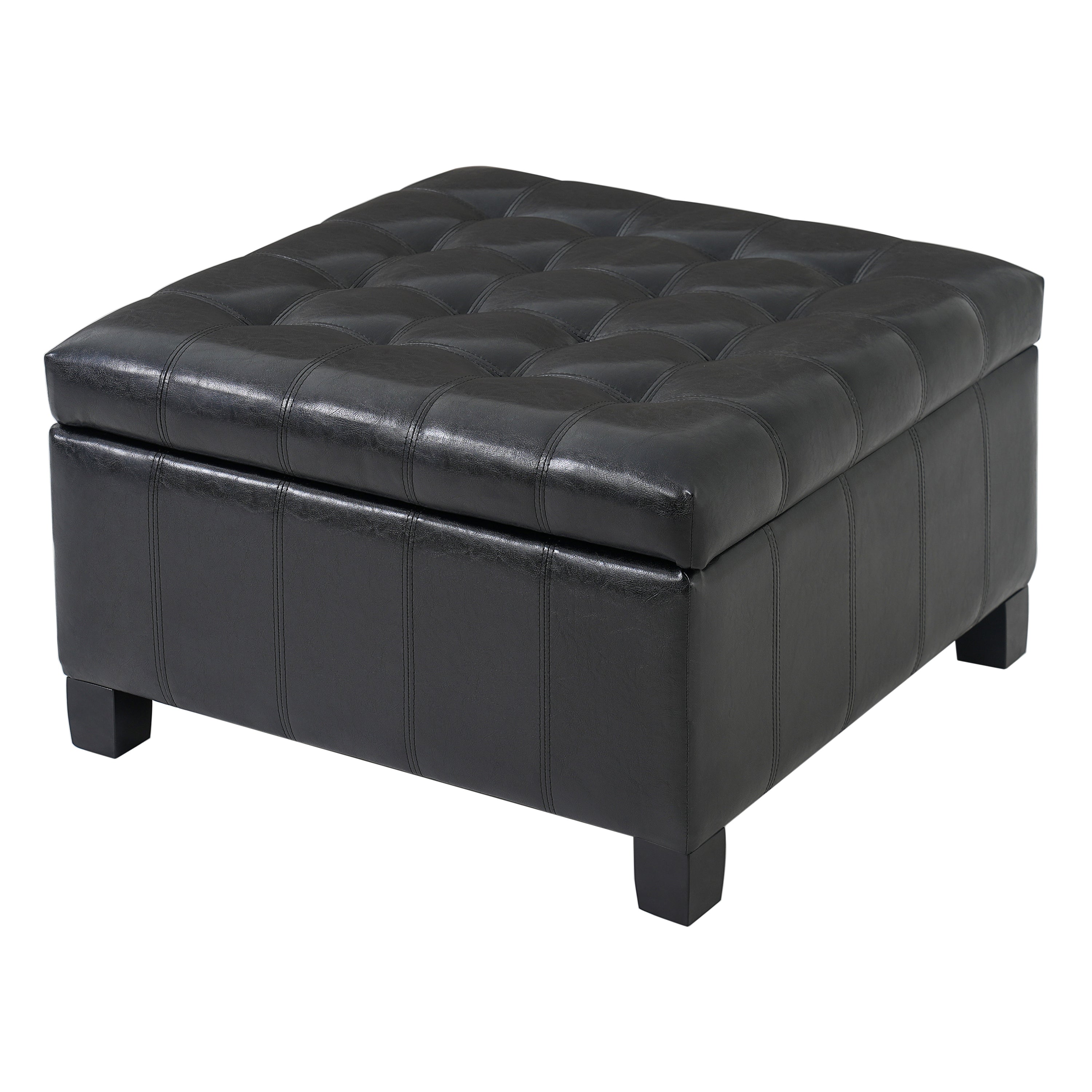Black PU Storage Ottoman with Rubber Wood Legs