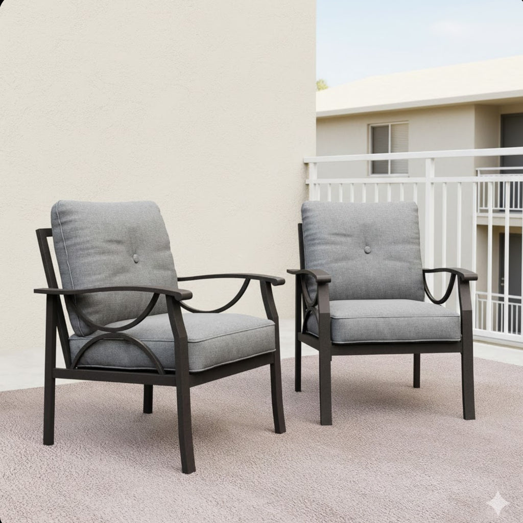 Set of 2 All-Weather Metal Armchairs, Khaki Frame