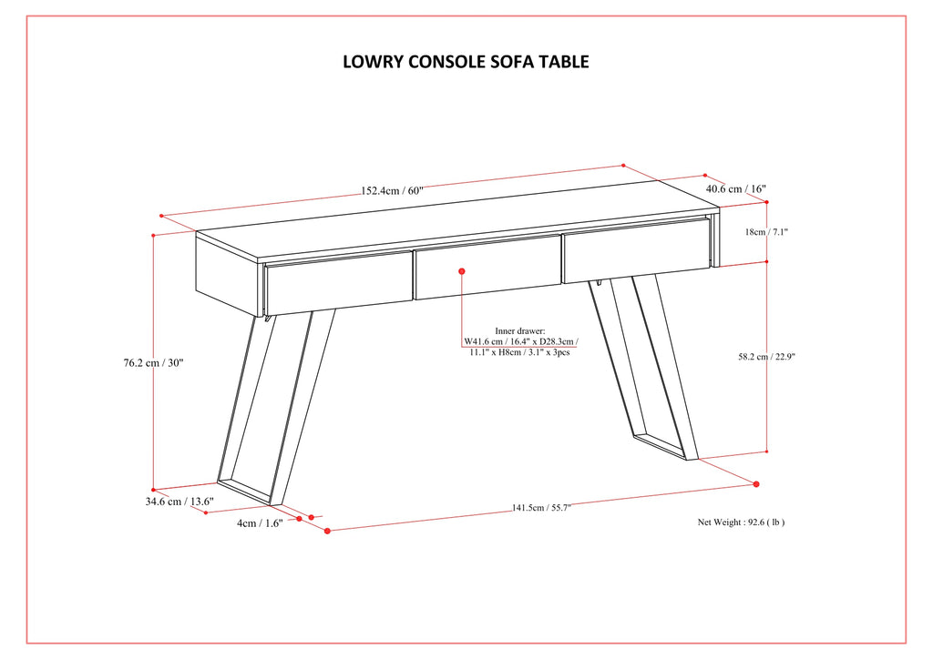 Lowry 60 Inch Wide Console Sofa Table