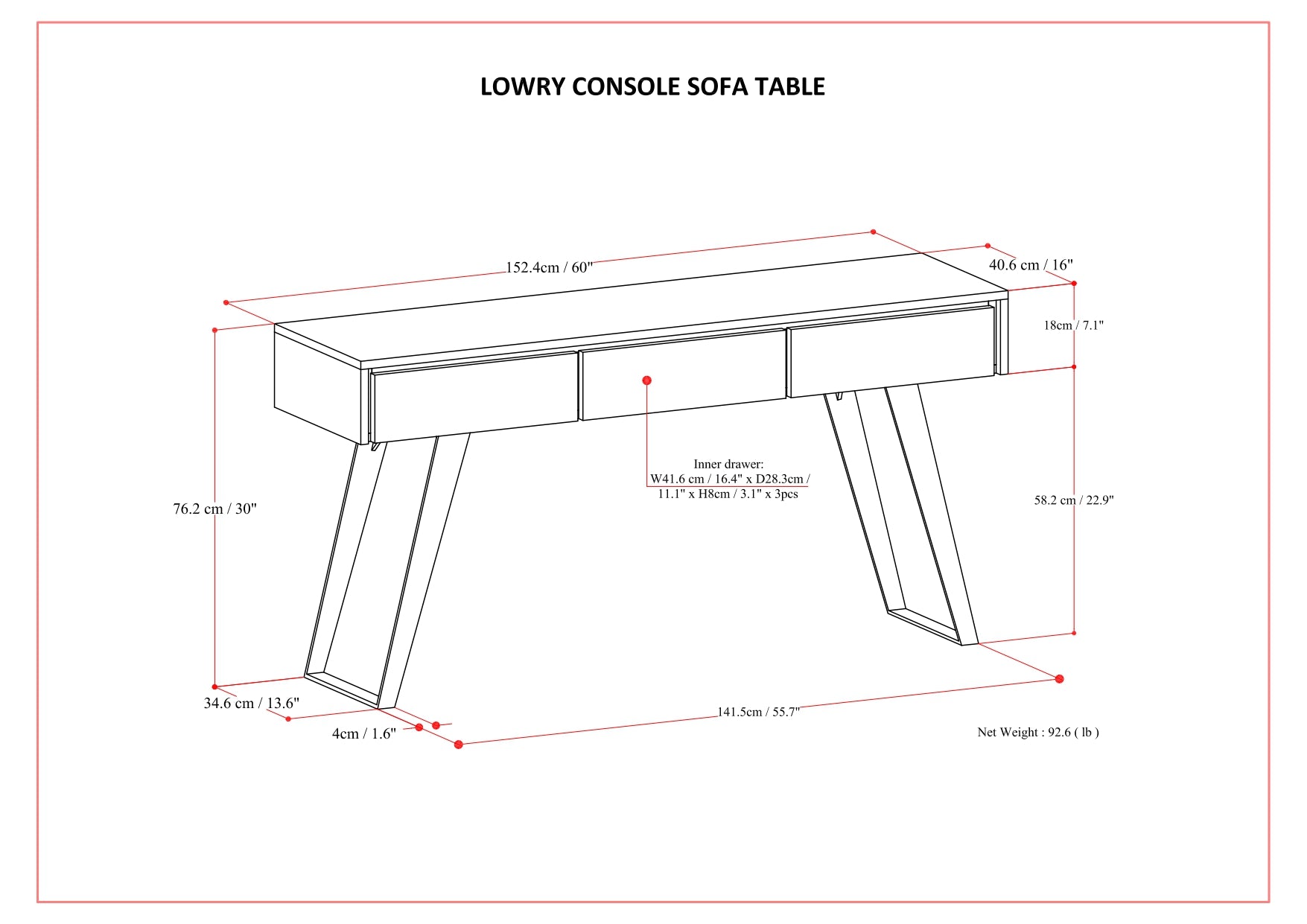 Lowry 60 Inch Wide Console Sofa Table
