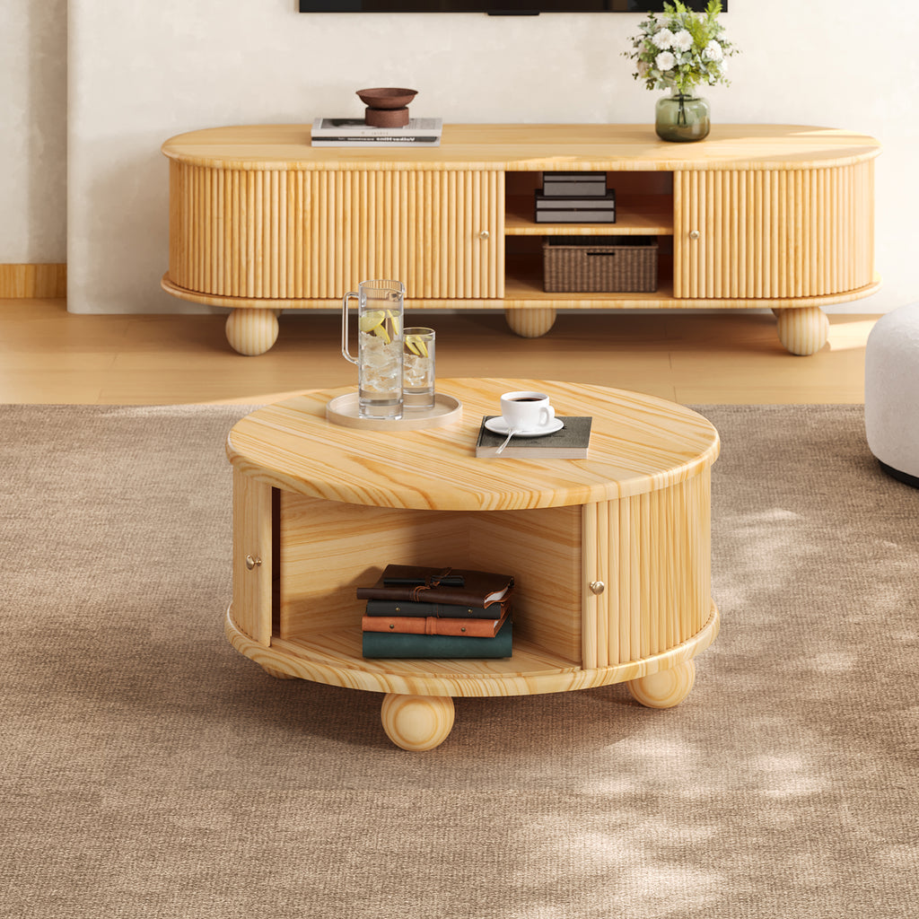 Round Fluted Coffee Table with Storage