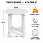 White HDPE Outdoor Side Table - 16 in. Round All-Weather Patio End Table