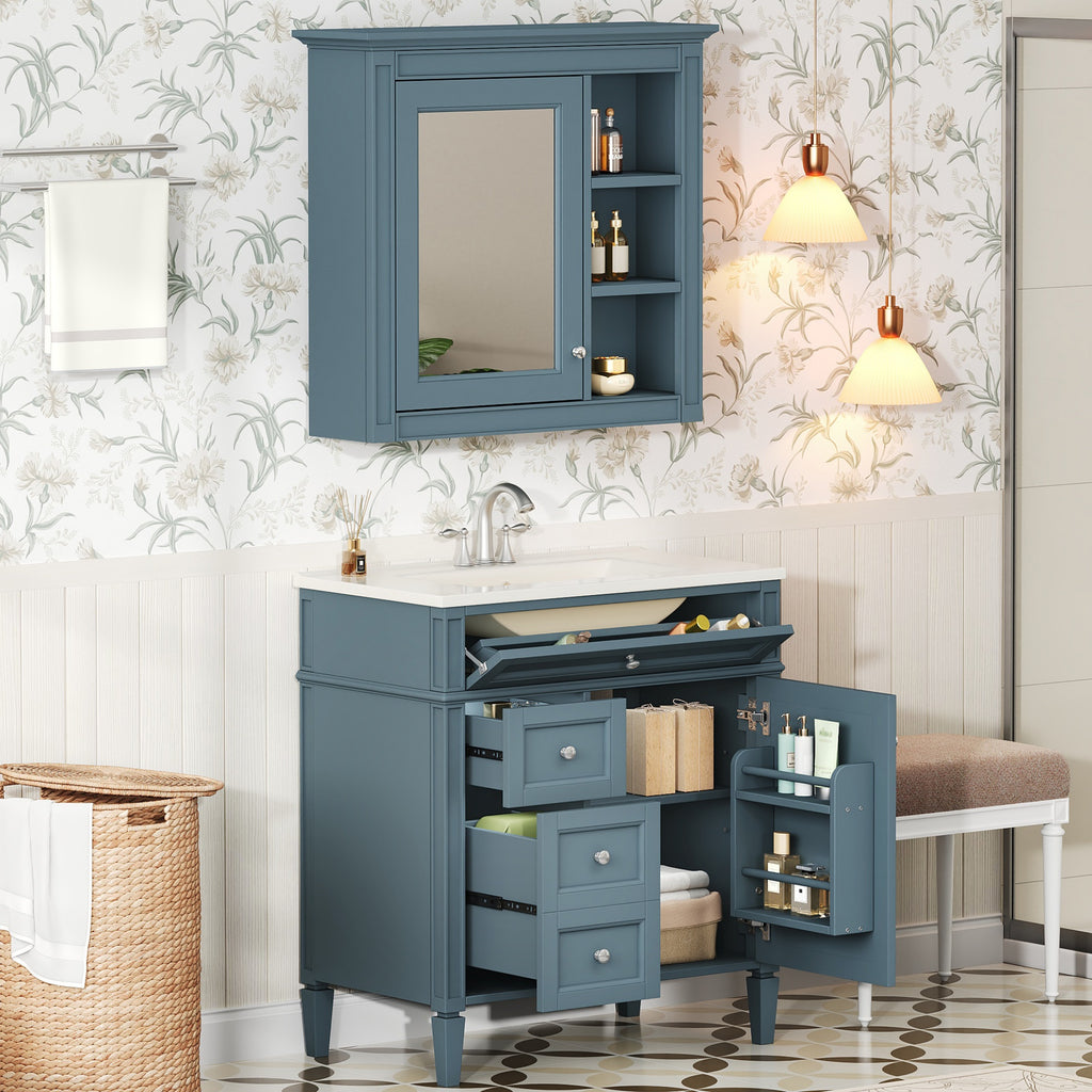 30'' Bathroom Vanity with Top Sink and Mirror Cabinet