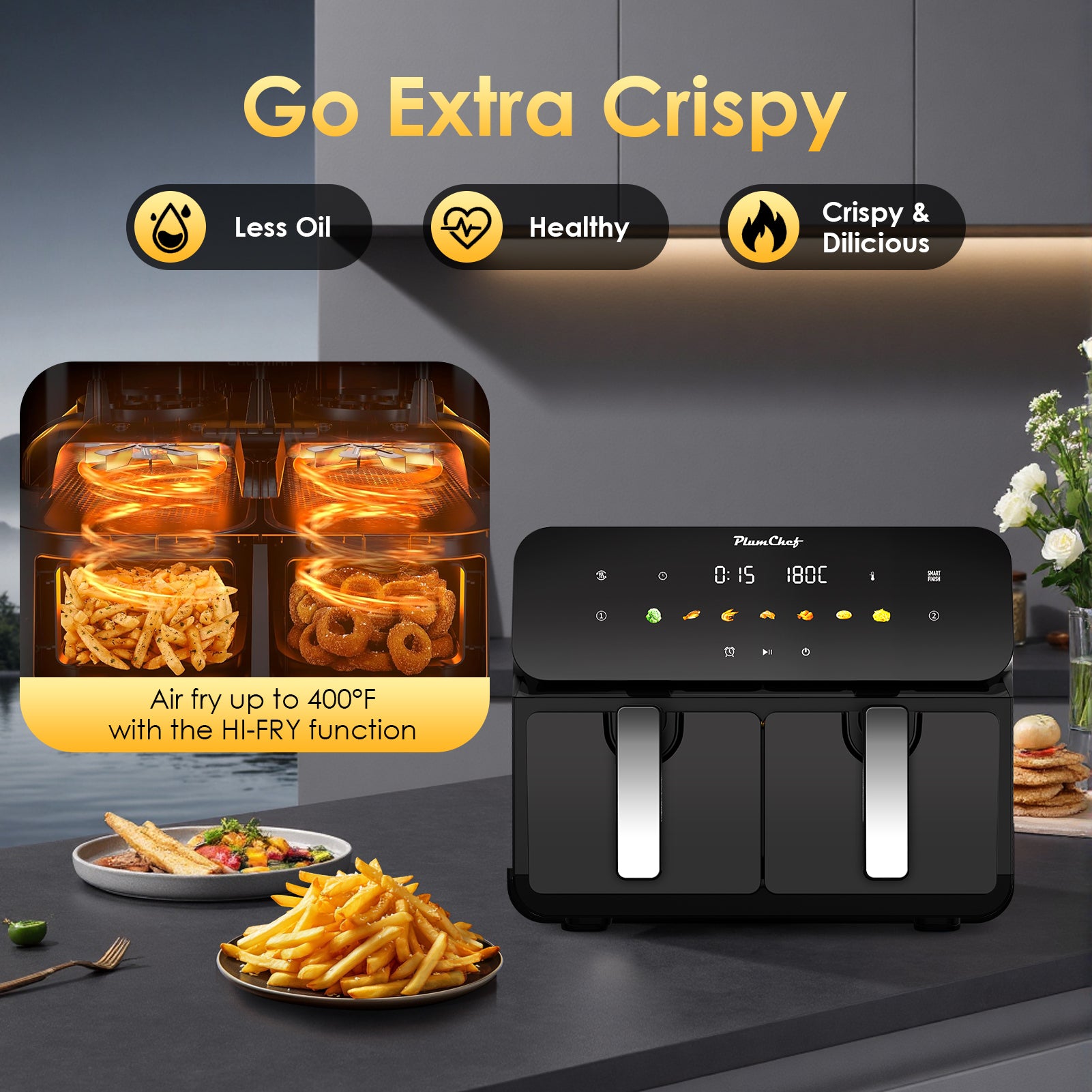 10QT Dual Air Fryer with SyncCook