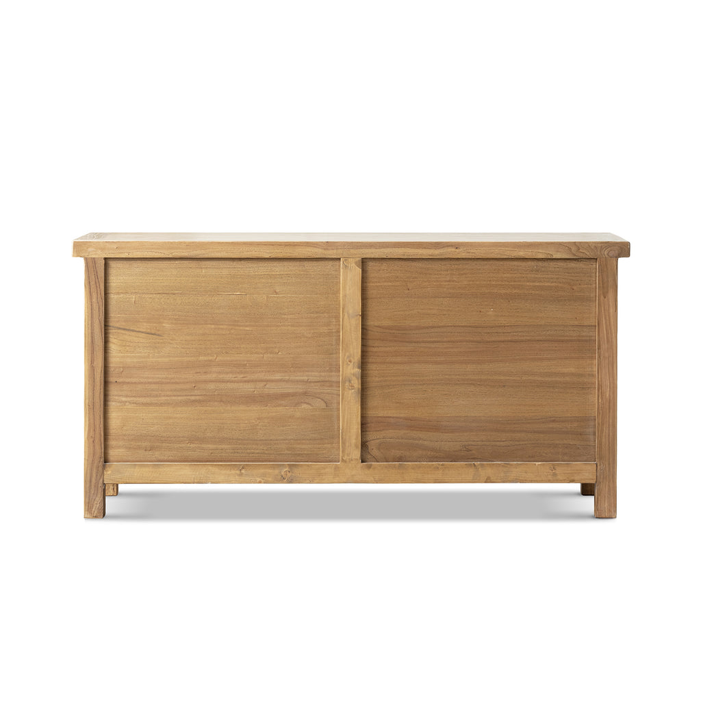 Rowan 63-Inch Elm Wood 4-Door Cabinet, Light Natural Brown