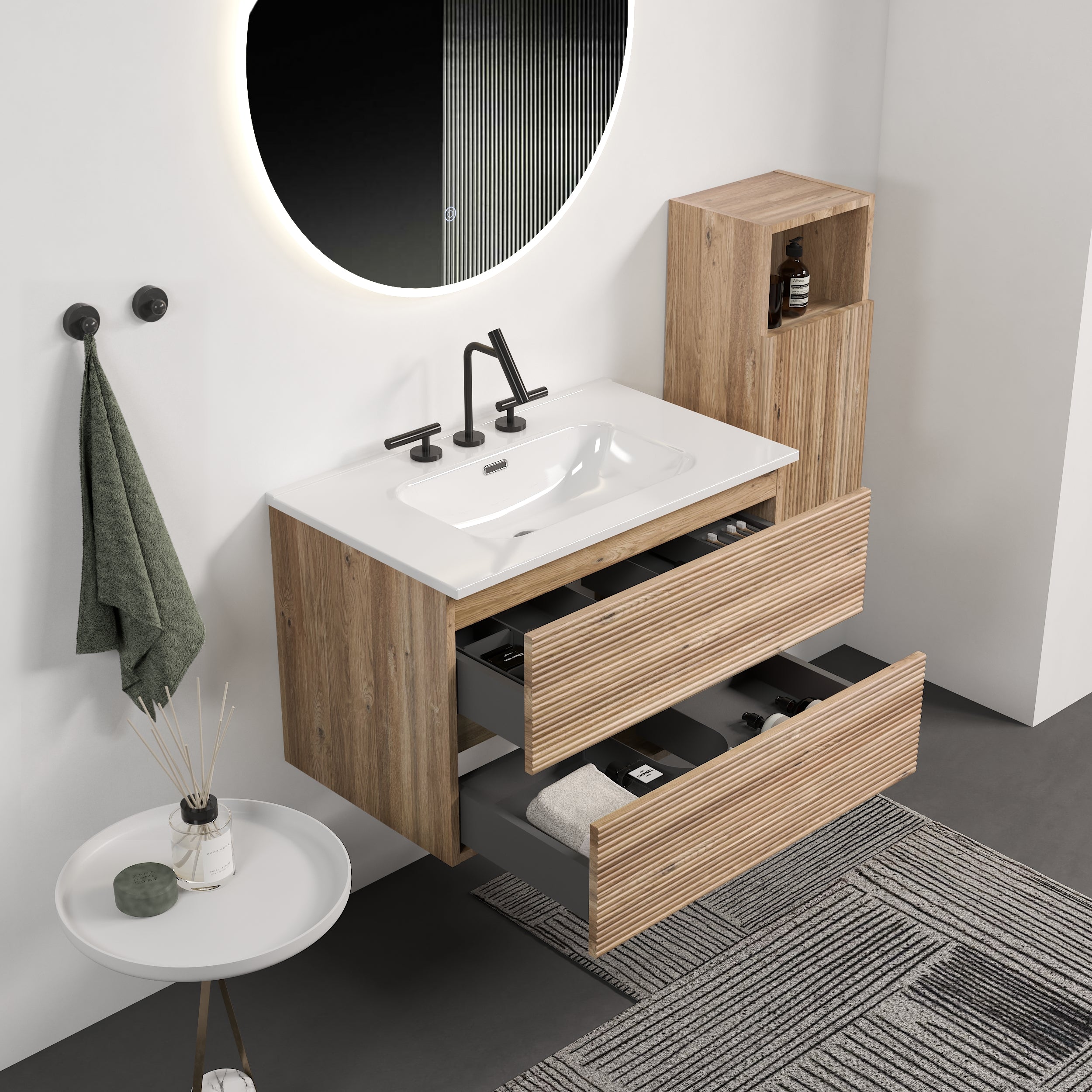 Gloria 30" Wall Mounted Rough Oak Bathroom Vanity