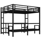 Queen Over Twin XL Metal Bunk Bed with Desk and Shelves