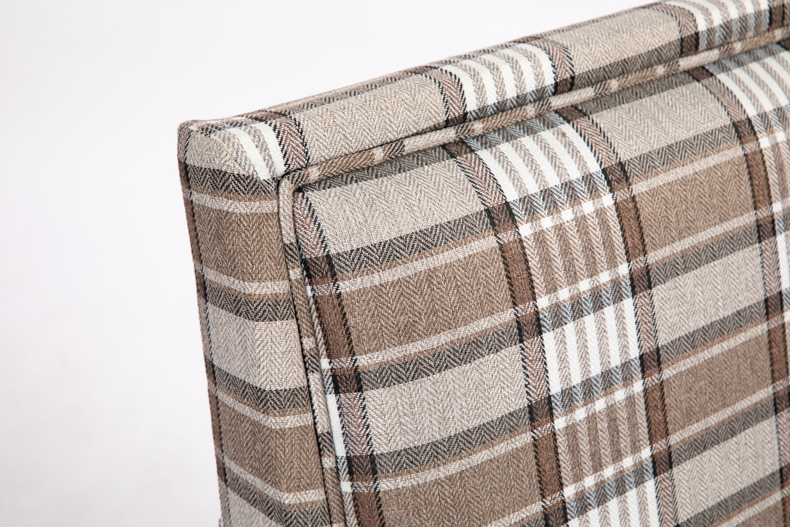 Upholstered Accent Chair with Brown Linen Fabric and Nailhead Trim