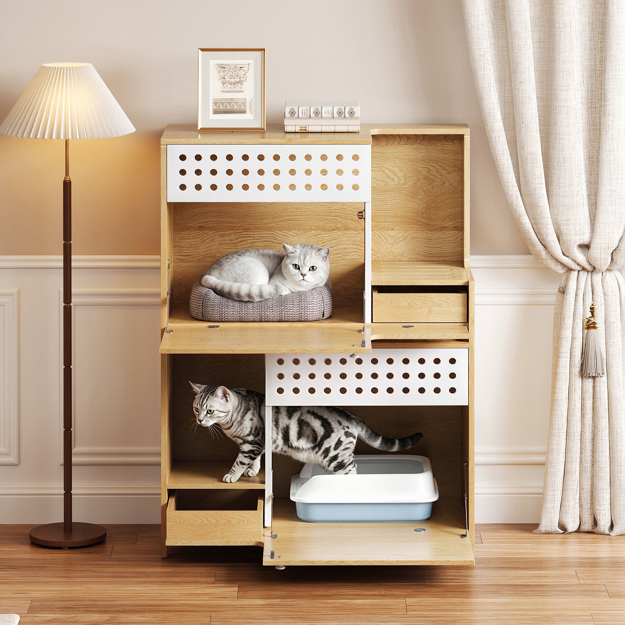 Modern 2 in 1 Cat Furniture - Litter Box Enclosure & Side Table