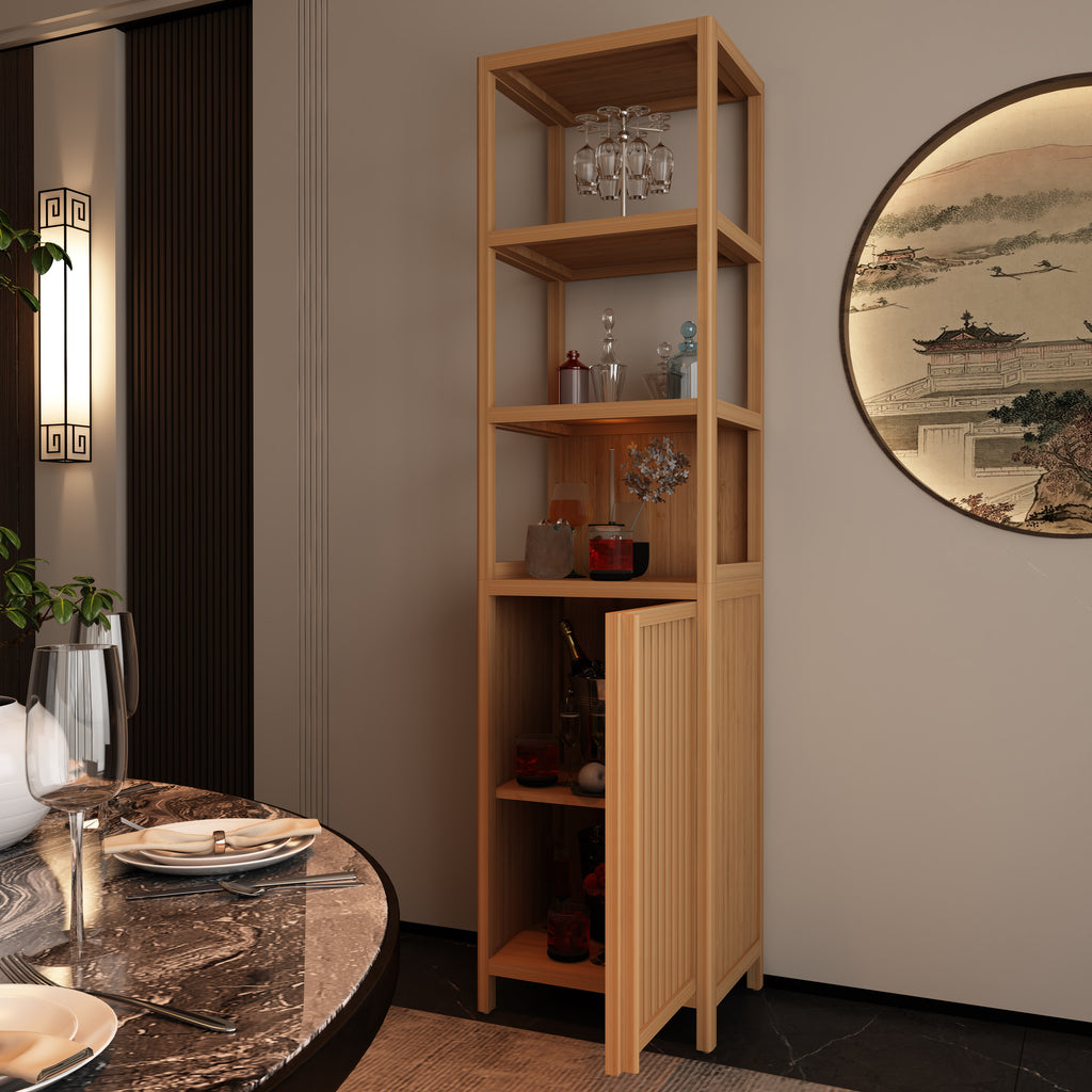 Storage Tall Slim Cabinet with Shutter Door and 3 Tier Shelves