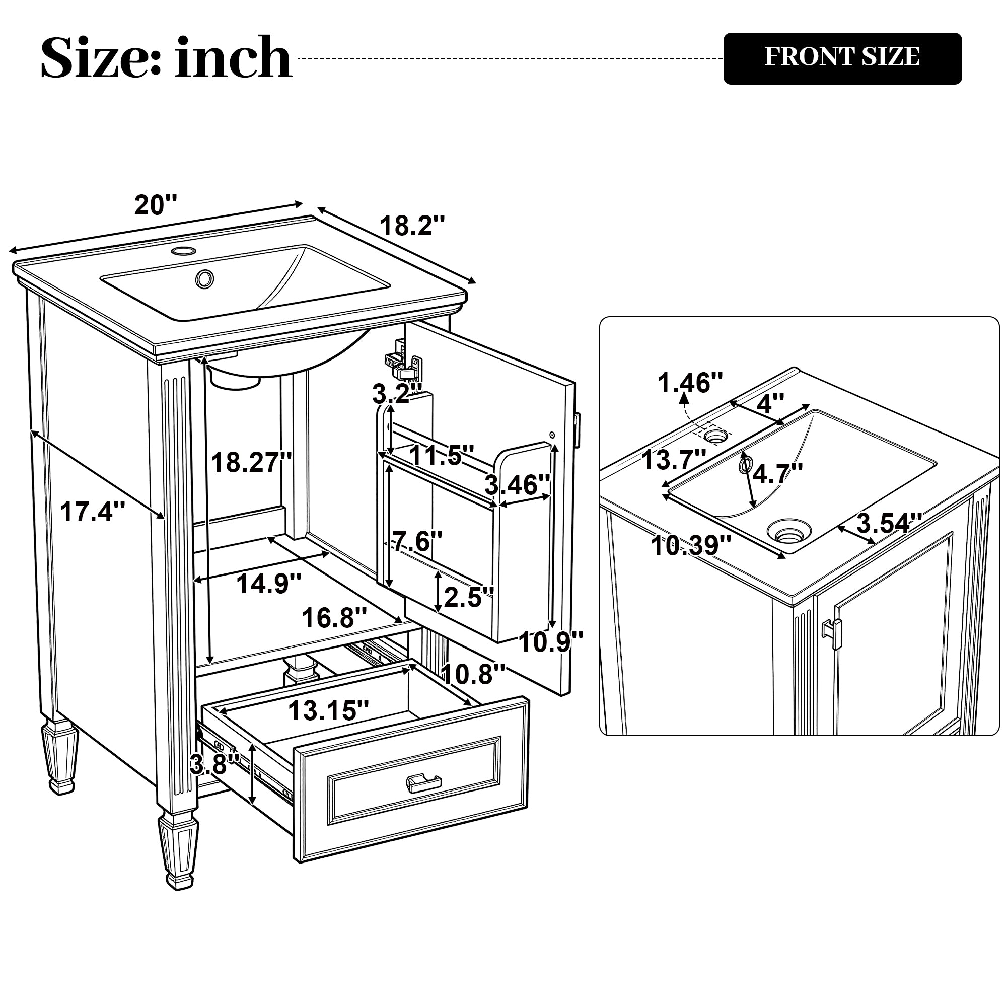 20" Bathroom Vanity with Ceramic Sink