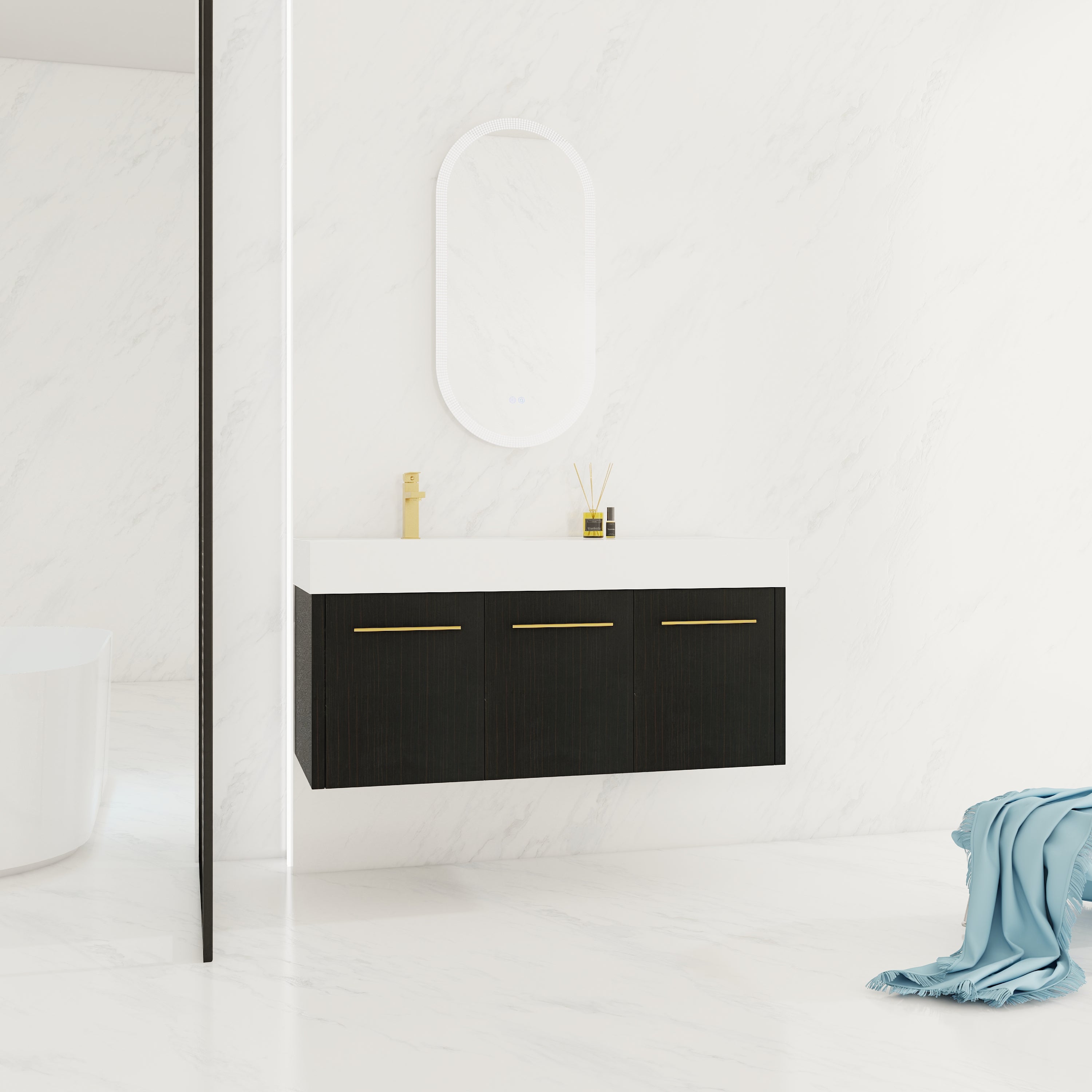 48 Inch Wall-Mounted Bathroom Vanity with Sink