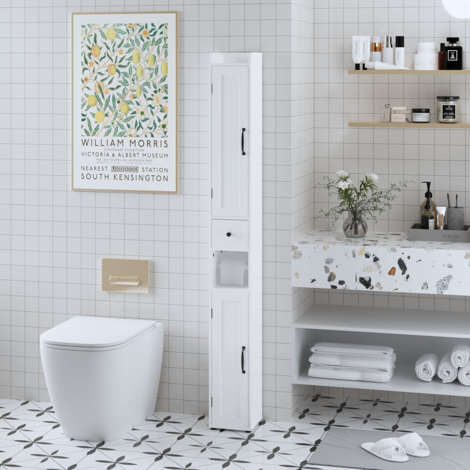 Slim Tall Bathroom Storage Cabinet With Adjustable Shelves