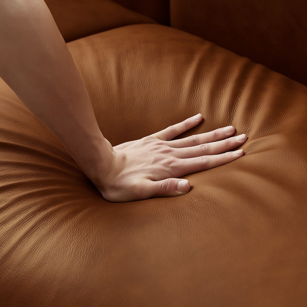 Emma Mid Century Modern Luxury Cognac Leather Sofa