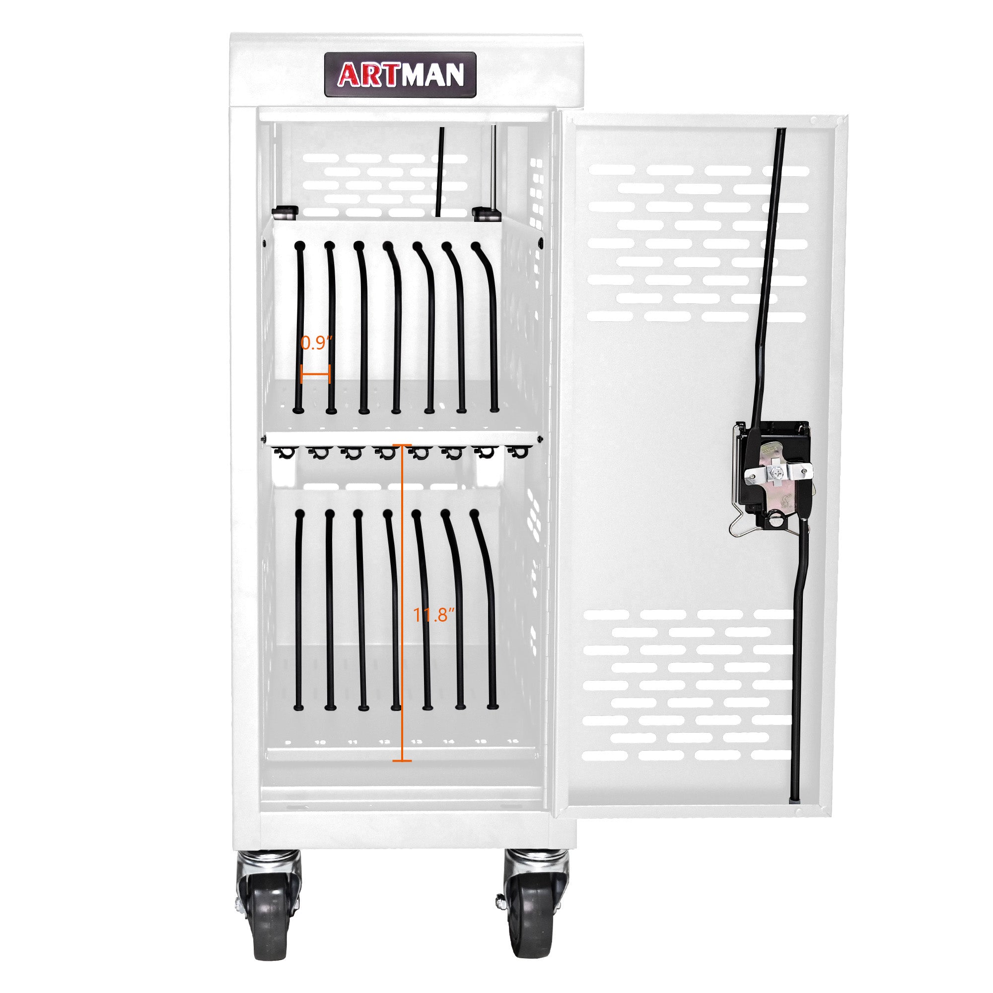 16-Compartment Removable Locking Charging Cabinet for Laptop, Chromebook - White