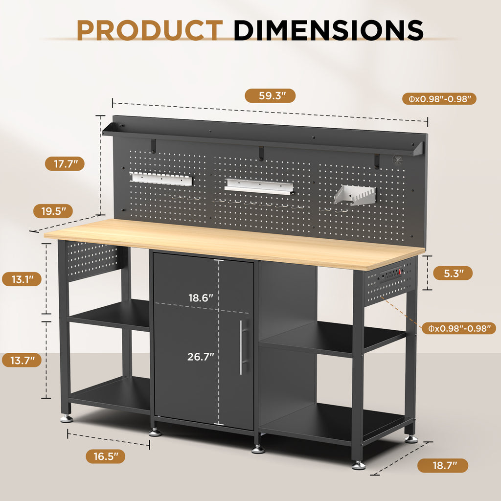 60 Inch Heavy Duty Workbench with Storage Cabinet
