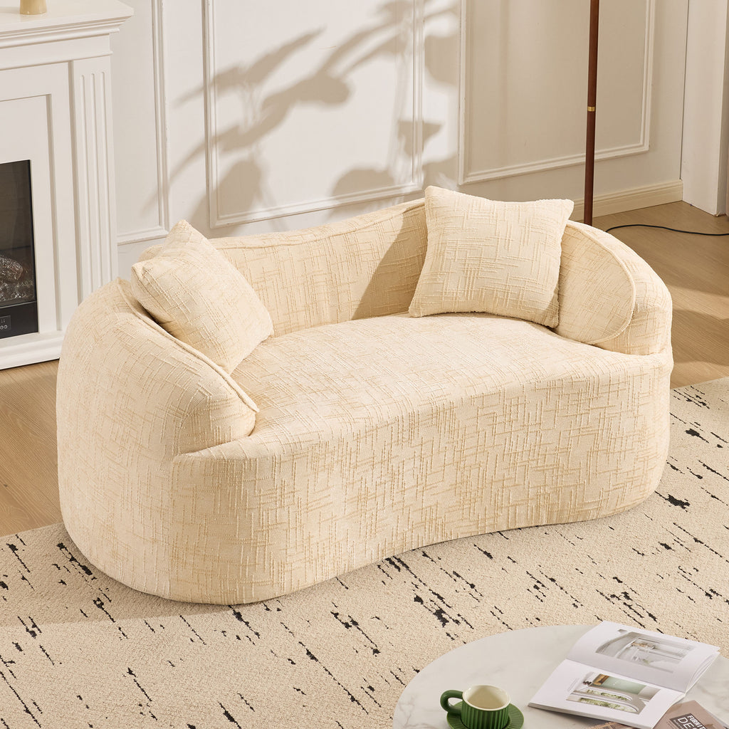 Beige Curved Two-Person Compress Sofa