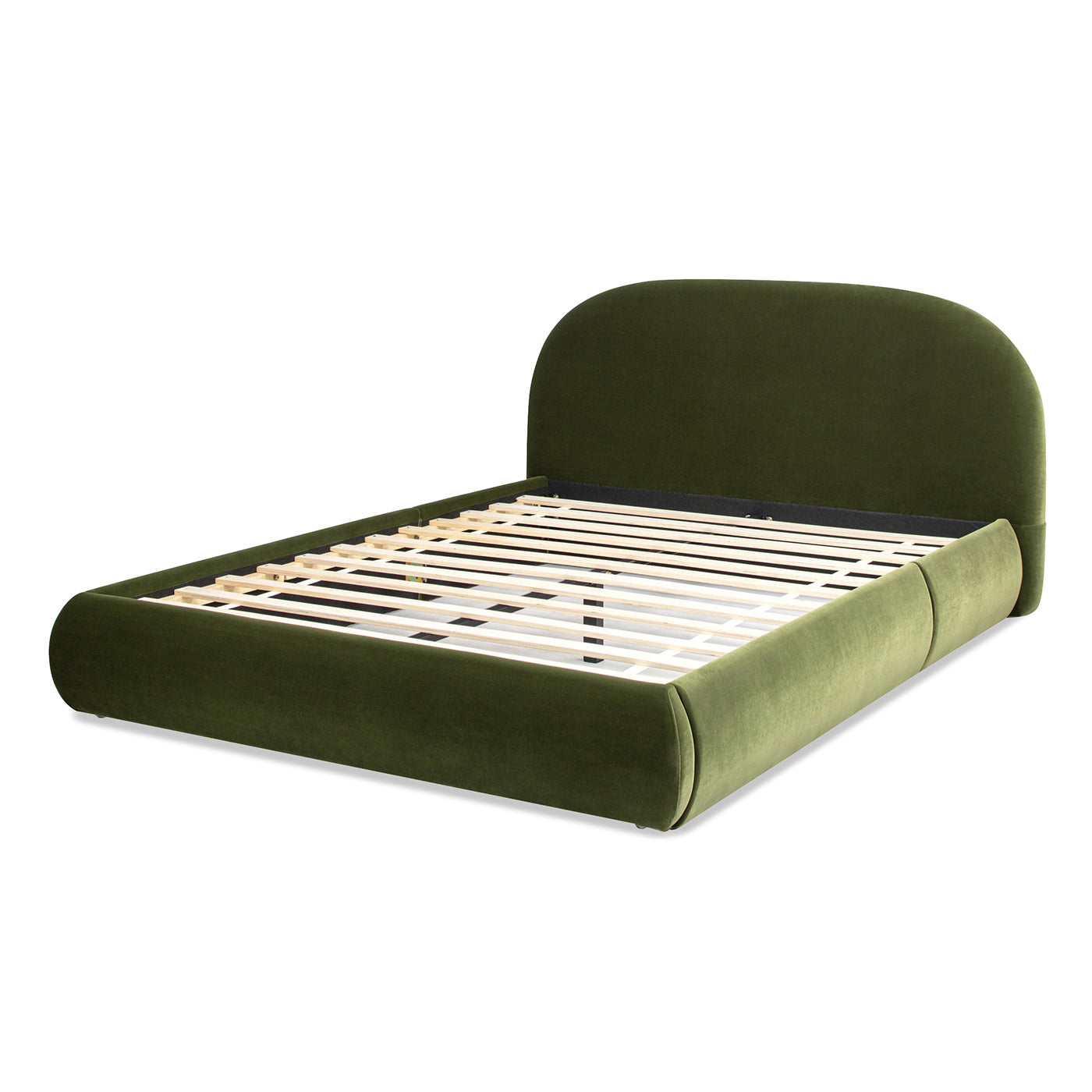Archie Puffy Grounded Upholstered Platform Bed, Olive