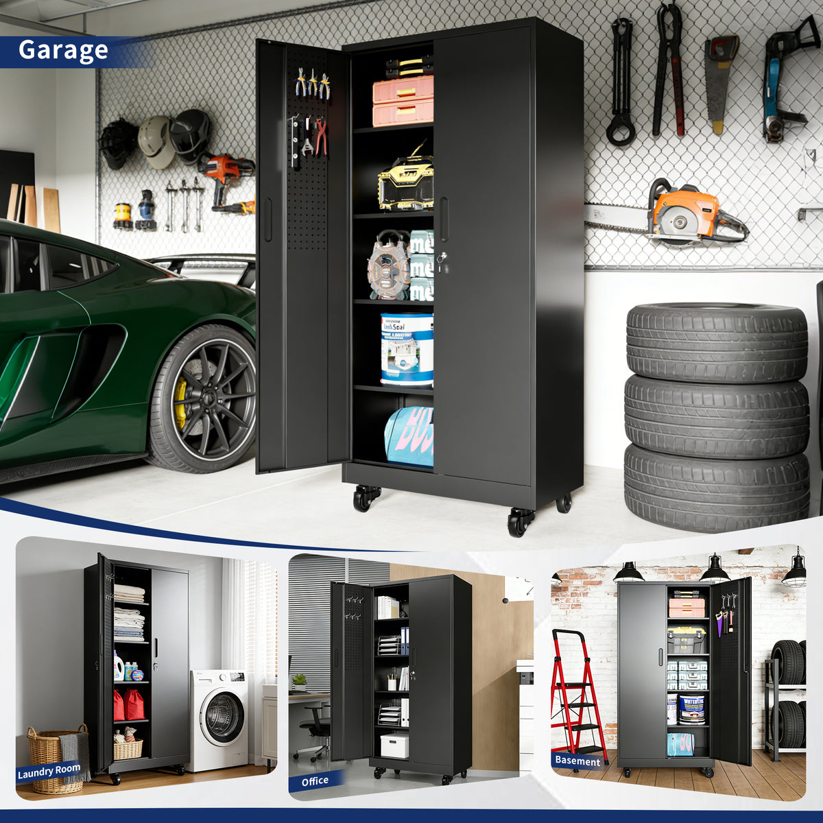 Heavy-Duty Metal Storage Cabinet with Wheels