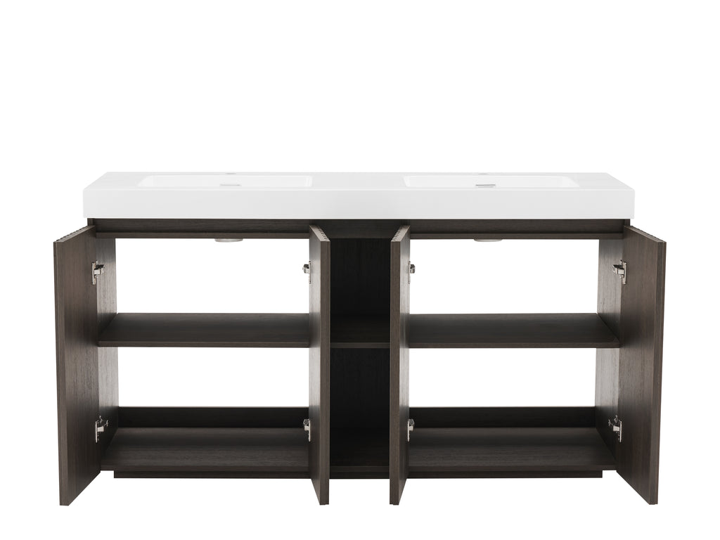 GALAN 60-Inch Bathroom Vanity with Double Sinks, Smoked Oak