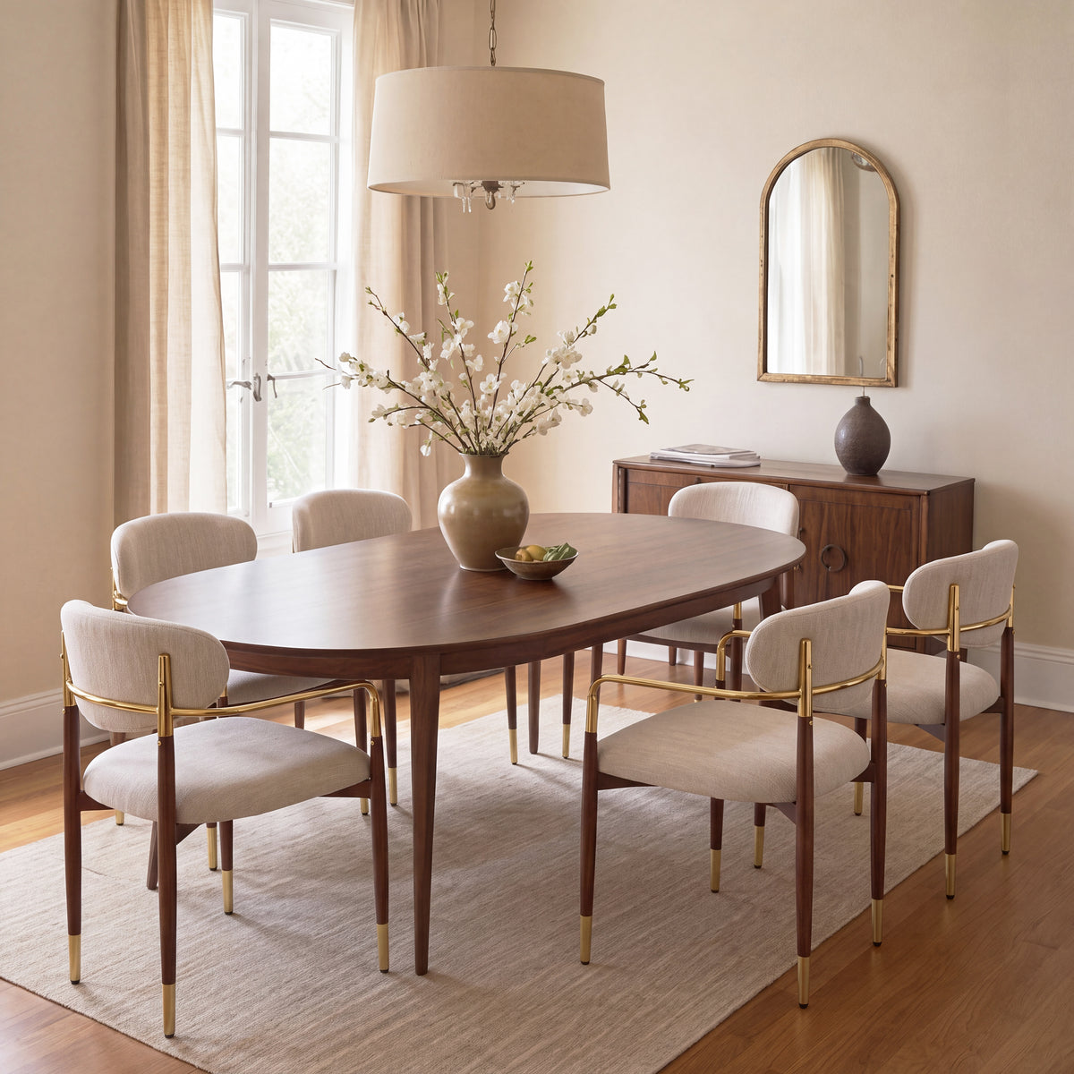 Modern Iron Frame Armchair Dining Chair With Upholstered (Set of 2),Beige+Walnut+Gold