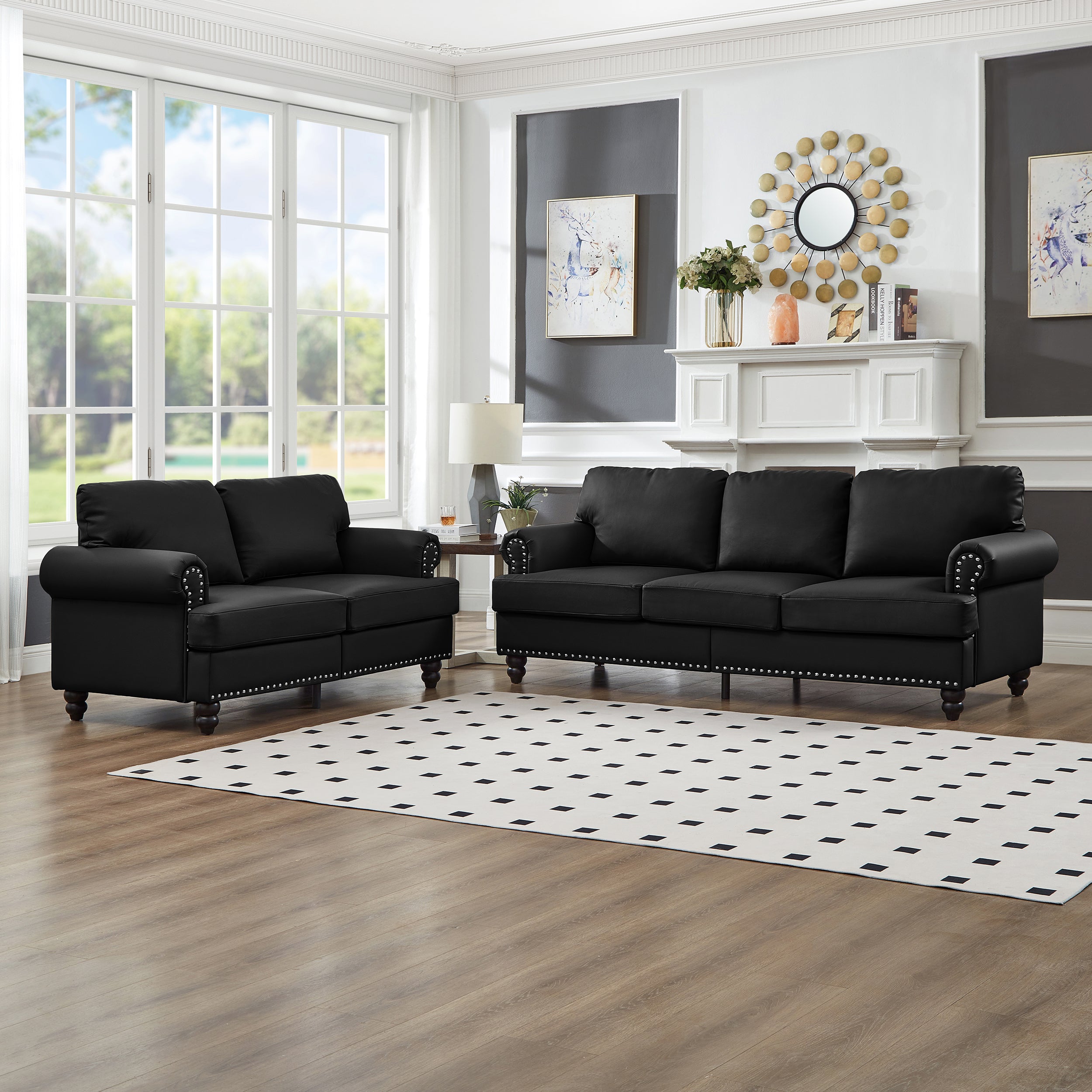 Modern Classic Design Leather Loveseat & Sofa Set