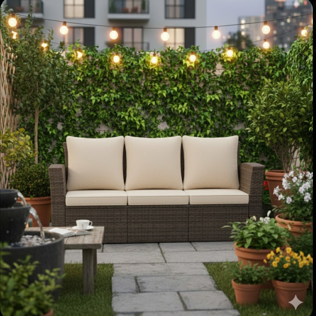 67.7" All-Weather Wicker 3-Seat Patio Sofa with Thick Beige Cushions