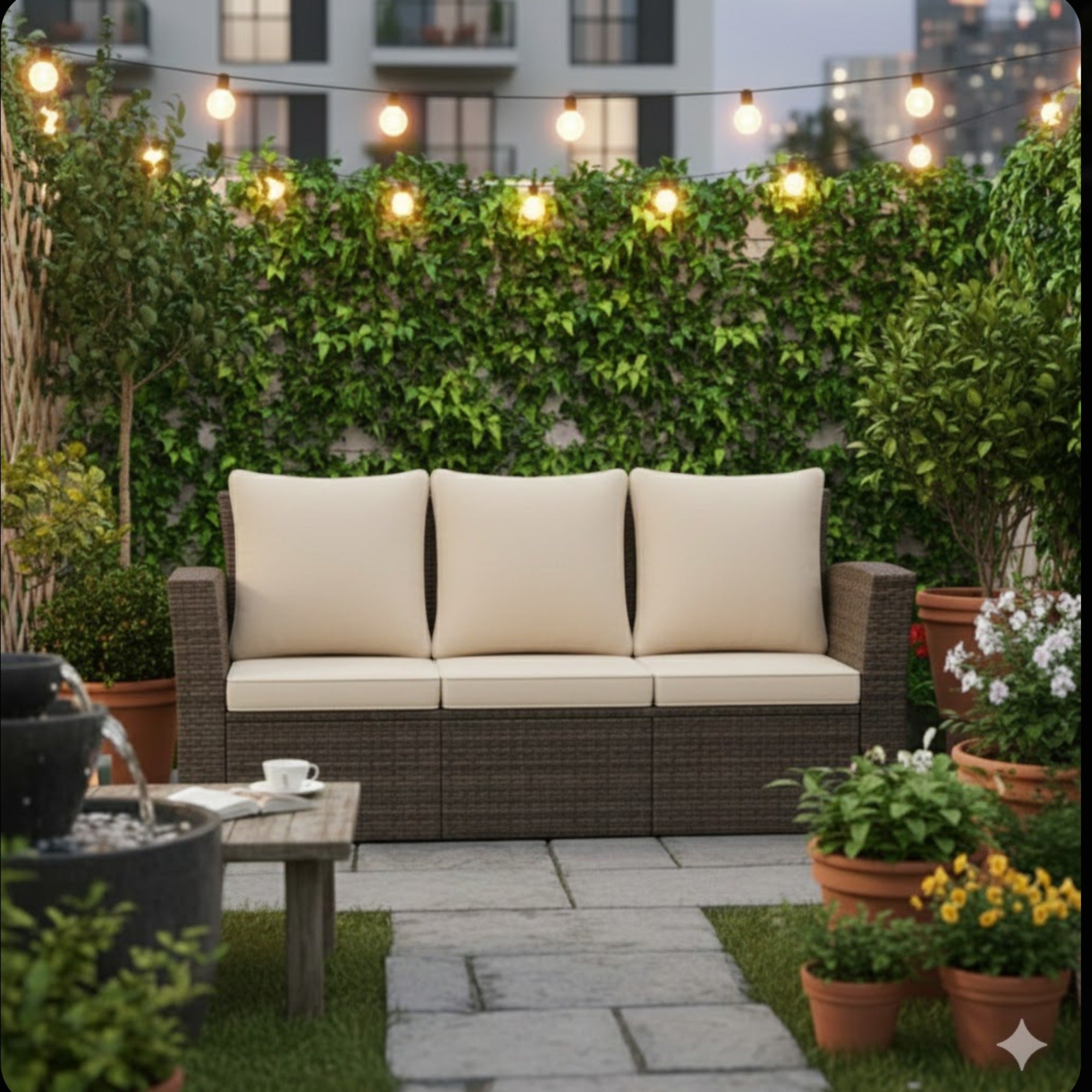 67.7" All-Weather Wicker 3-Seat Patio Sofa with Thick Beige Cushions