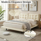 Queen Size Upholstered Floating Bed Frame with LED Lights