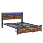 Full Size Metal Platform Bed Frame with Wooden Headboard and USB Charging