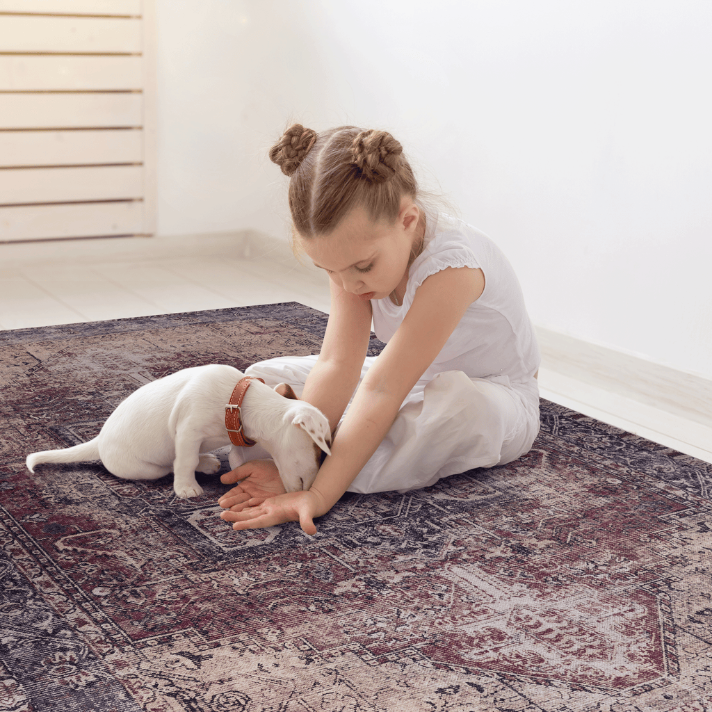 Maval Burgundy Washable Rug 2' x 3' Doormat Rug