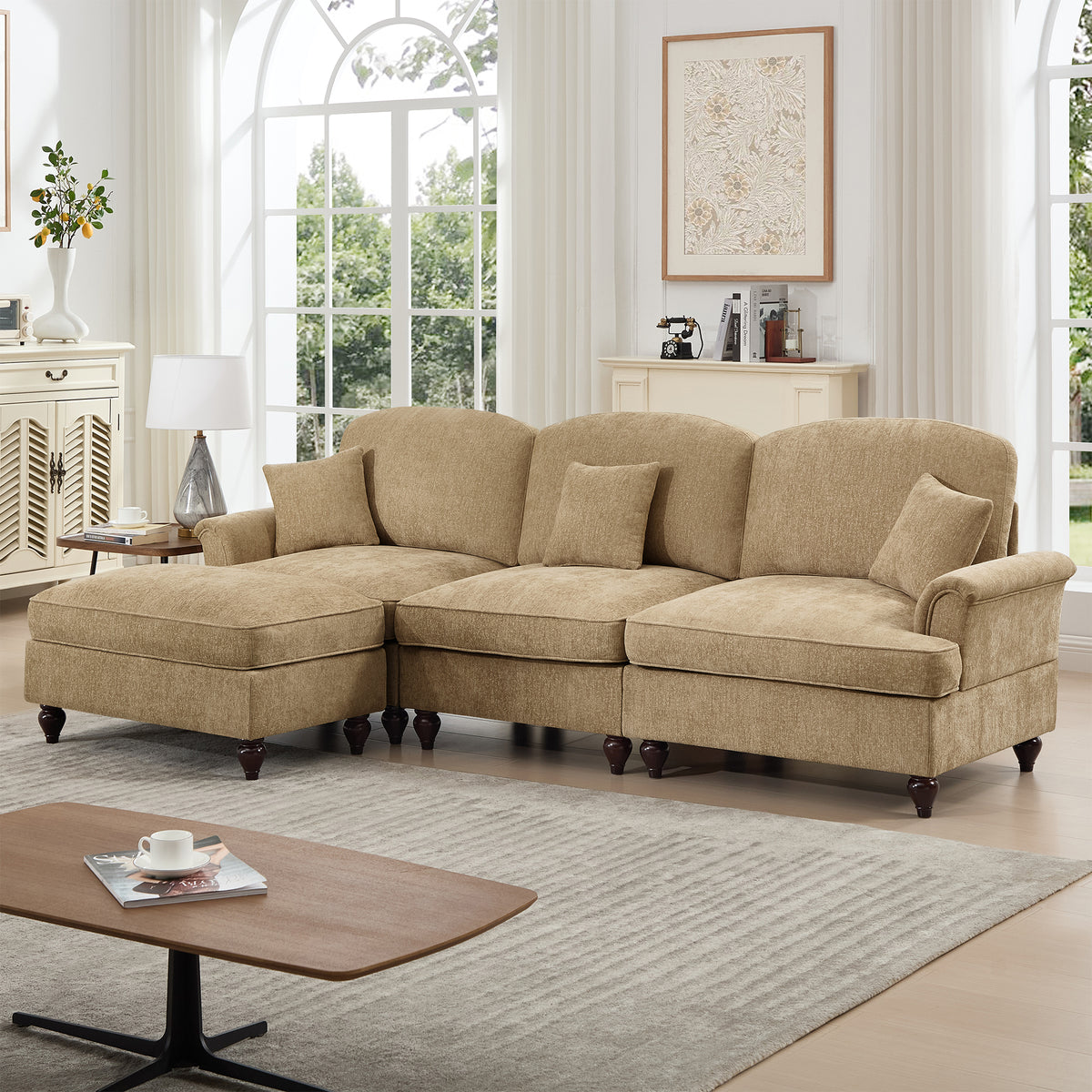 Mid Century Three Seater Modular L Shaped Sectional Couch
